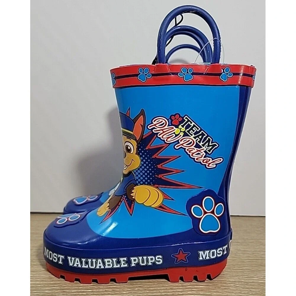 Paw Patrol Toddler Boys Rubber Rain Boots Pull On Blue Red Multi-Size 5/6 NEW‎